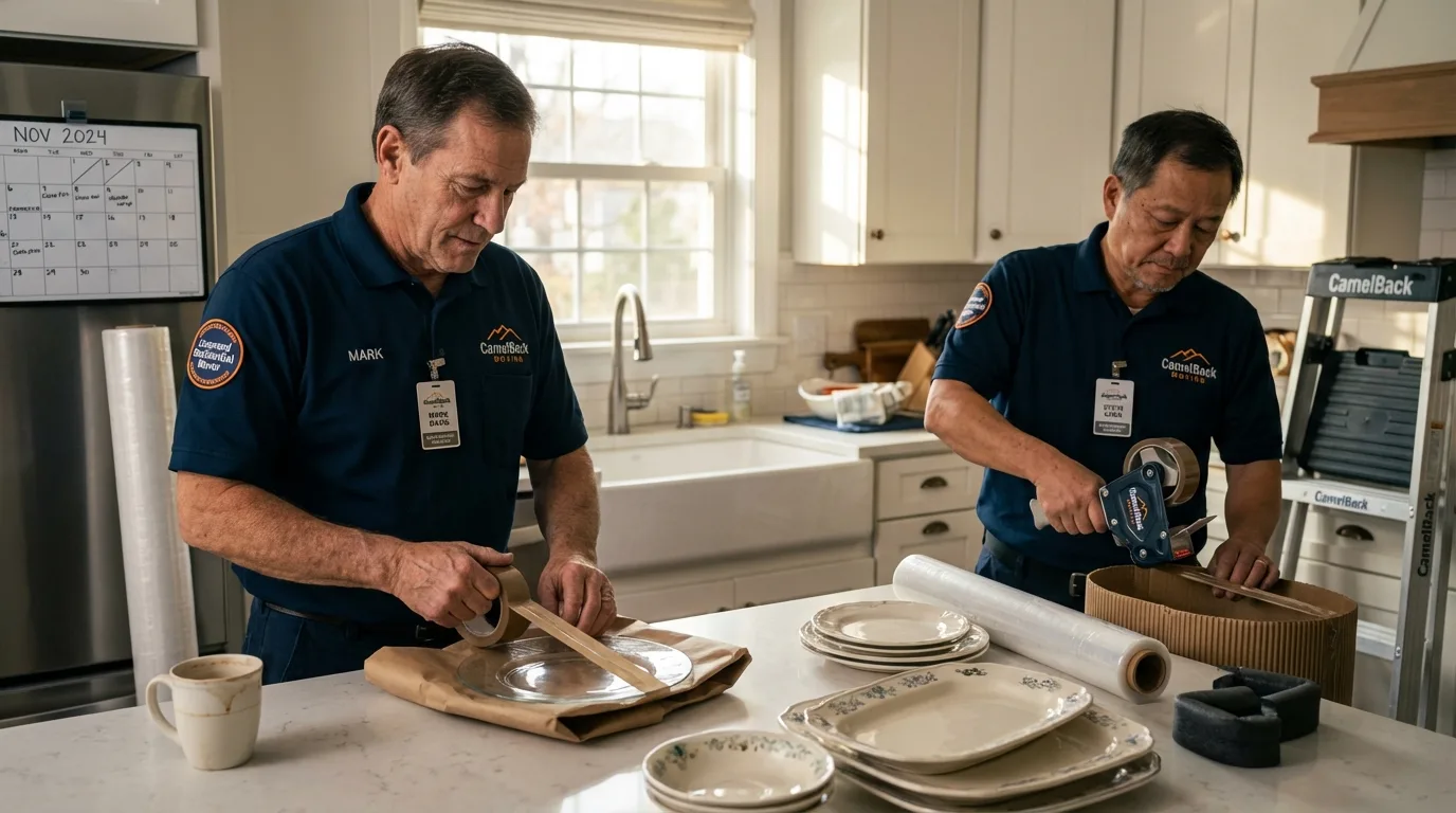 Professional crew packing kitchen dishware in Los Gatos, CA